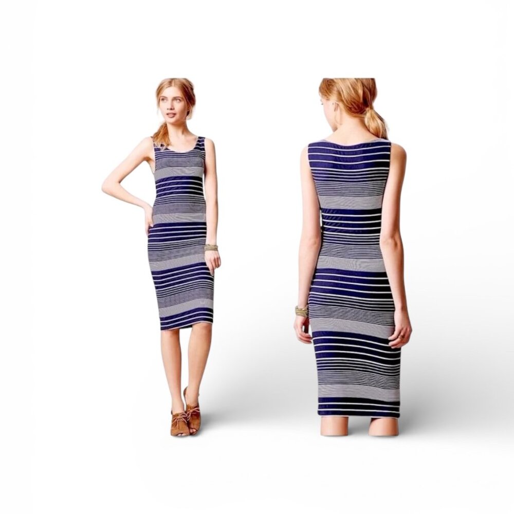 Maeve Anthropologie Navy Edisto Striped Column Midi Dress - Size Small